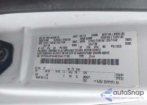 2014 Ford E-250 Commercial z USA, uszkodzony, nr VIN 1FTNS2EW4EDA01130